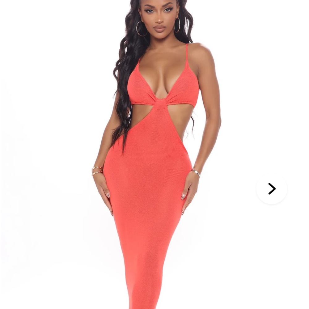 Fashion Nova Vibrant Coral Backless Dress